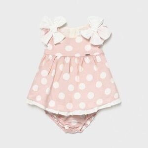 Mayoral Pink Polka Dot Baby Dress with Bows. Spanish dress